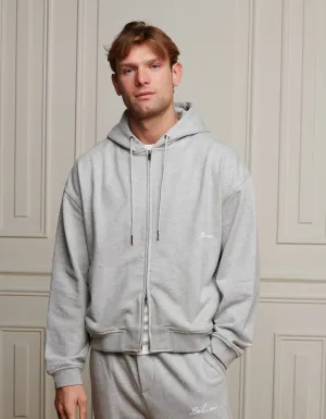 Grey Marl Logo Zip Through Hoodie