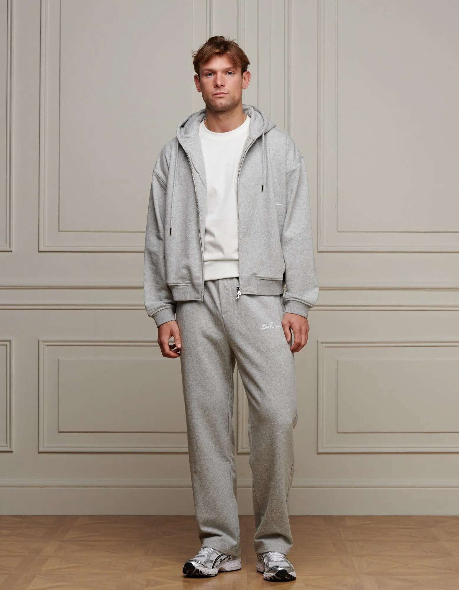Grey Marl Logo Zip Through Hoodie