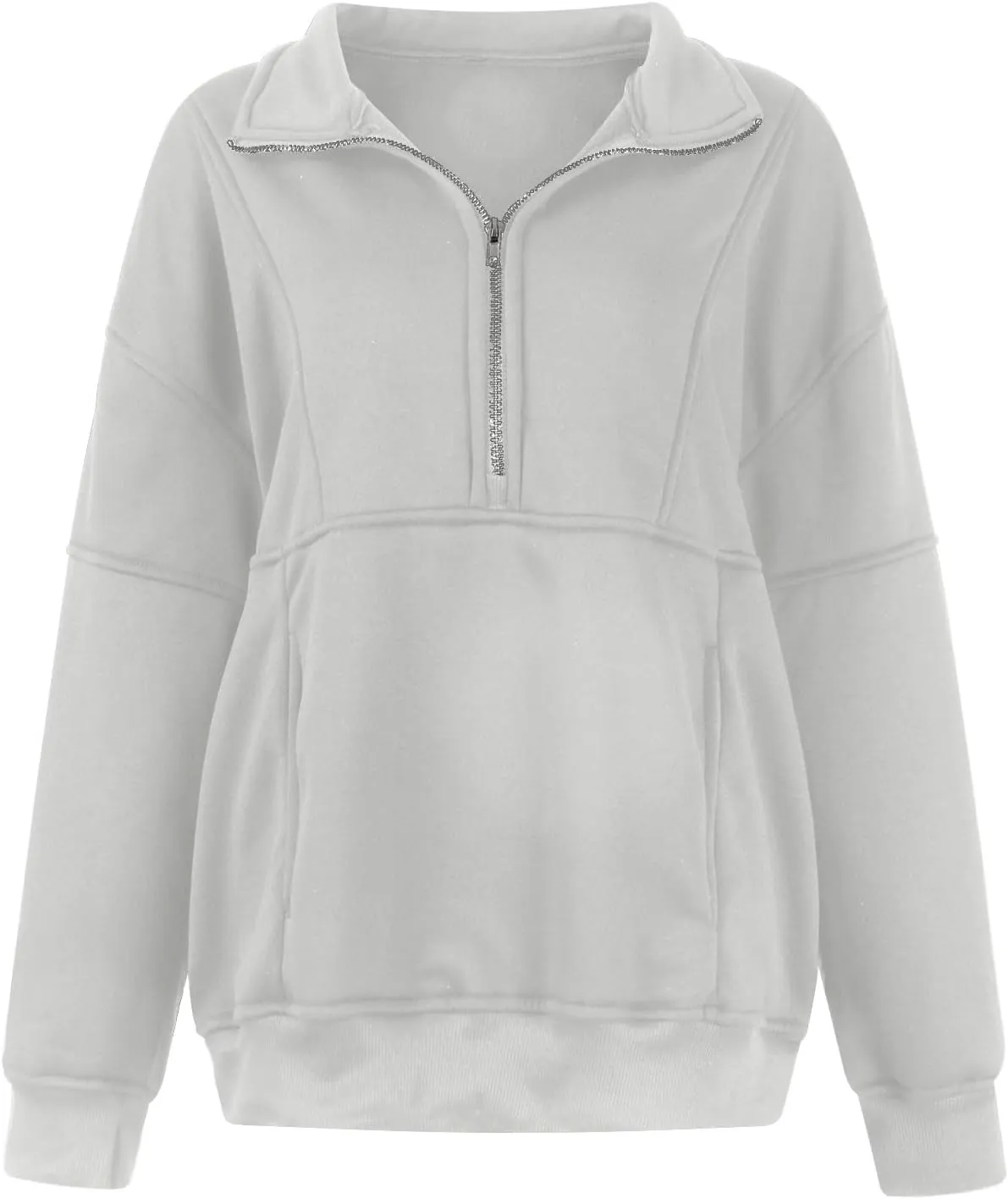 Half Zip Pullover Women Cropped Fleece Oversized Sweatshirt Long Sleeve Thumb Hole Quarter Zipper Hoodies with Pockets