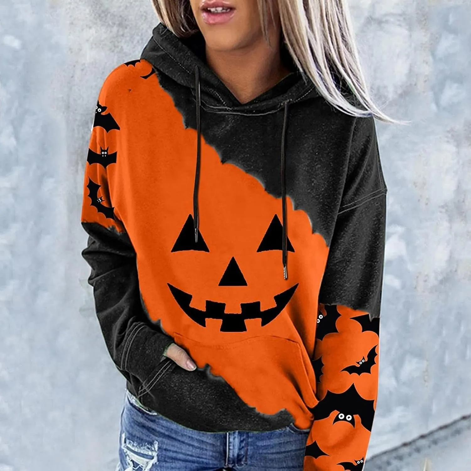 Halloween Sweatshirts for Women Costumes woman 2024 cute Pumpkin face Print Essentials Hoodie Sweatshirts Pullover