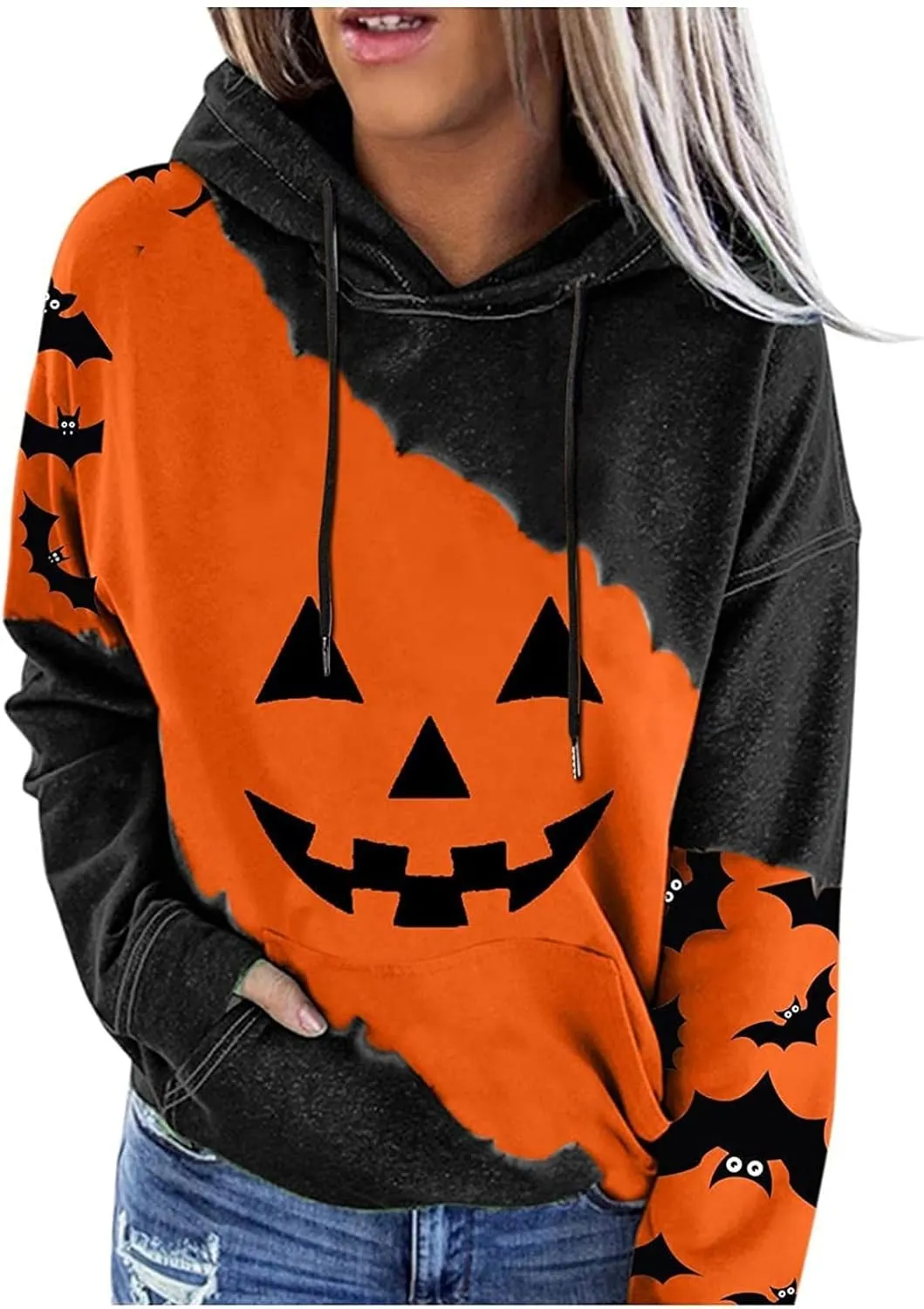 Halloween Sweatshirts for Women Costumes woman 2024 cute Pumpkin face Print Essentials Hoodie Sweatshirts Pullover