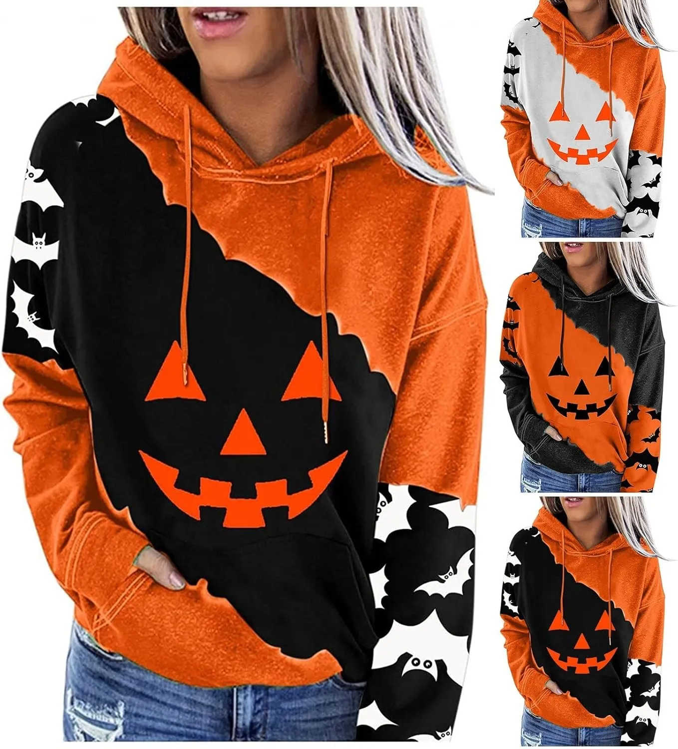 Halloween Sweatshirts for Women Costumes woman 2024 cute Pumpkin face Print Essentials Hoodie Sweatshirts Pullover