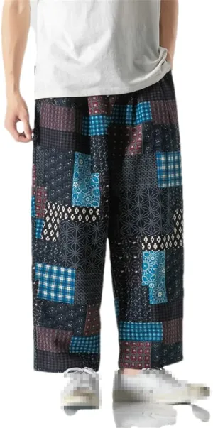 Harajuku Style Men's Harem Pants Wide Leg Straight Casual Patchwork Pants Loose Trousers