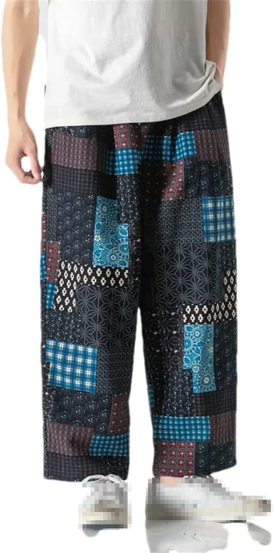 Harajuku Style Men's Harem Pants Wide Leg Straight Casual Patchwork Pants Loose Trousers