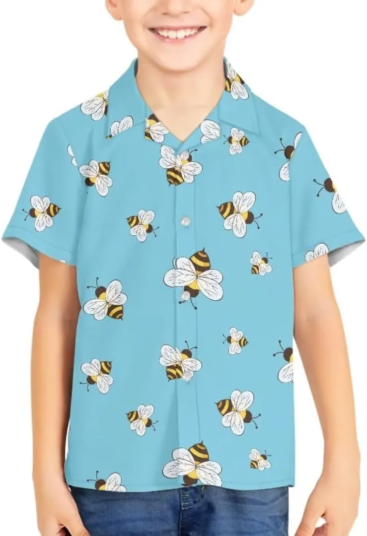 Hawapod Short Sleeves Kid Hawaiian Shirt Cartoon Button Down Lightweight Quick Dry Boy Hawaiian Shirt