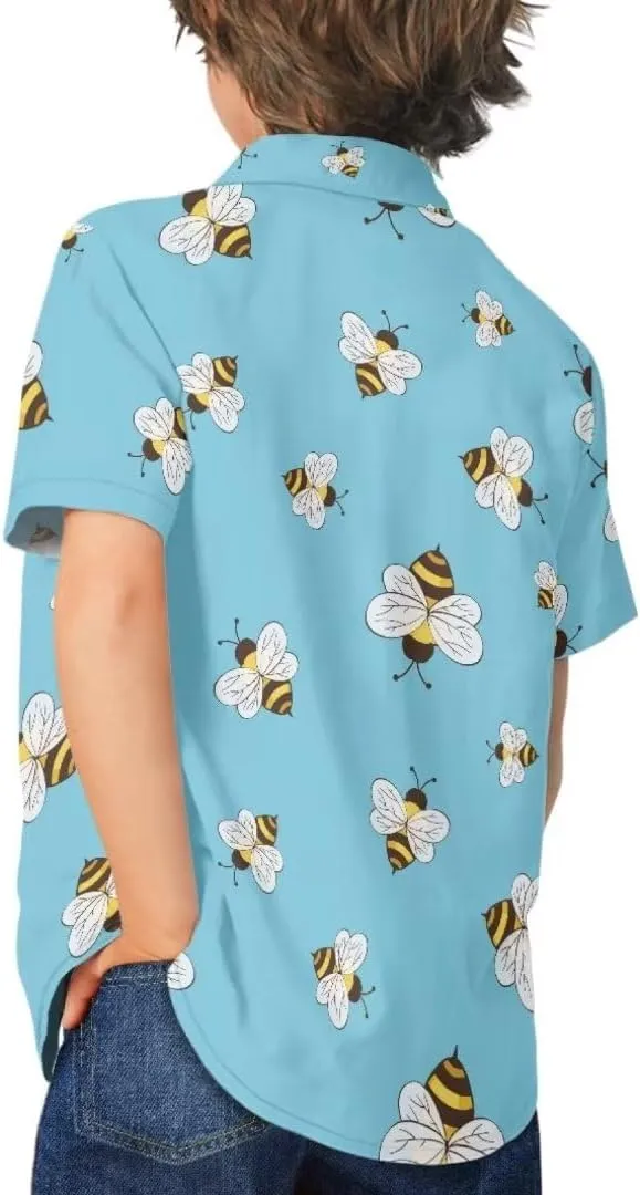 Hawapod Short Sleeves Kid Hawaiian Shirt Cartoon Button Down Lightweight Quick Dry Boy Hawaiian Shirt