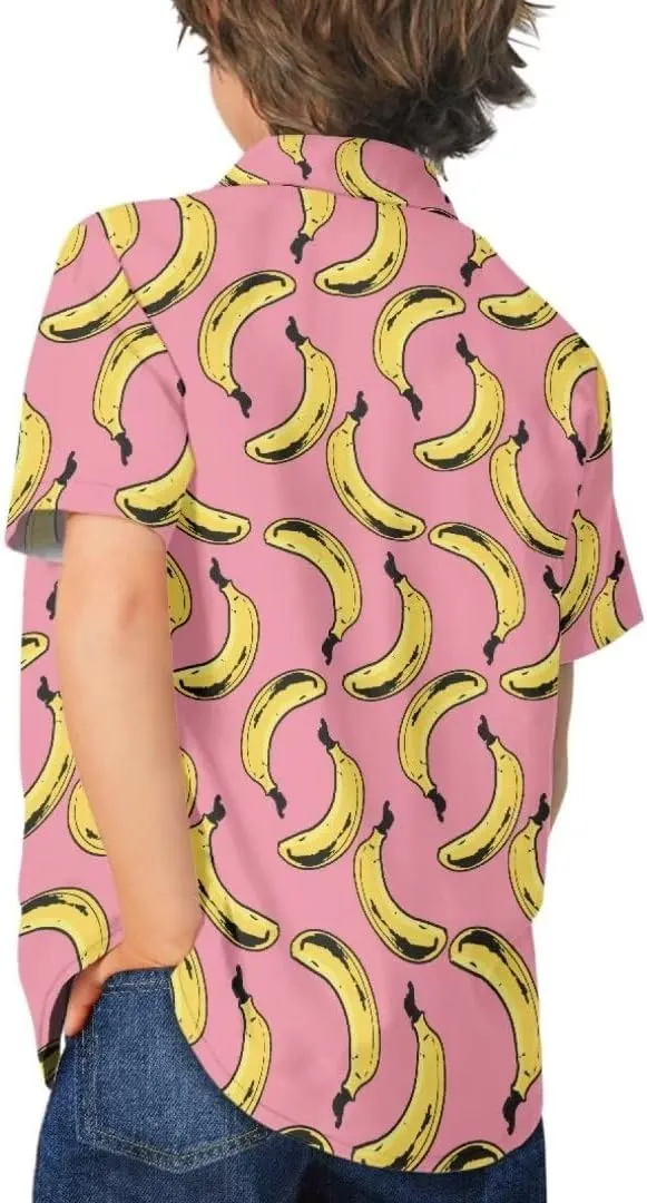 Hawapod Short Sleeves Kid Hawaiian Shirt Cartoon Button Down Lightweight Quick Dry Boy Hawaiian Shirt