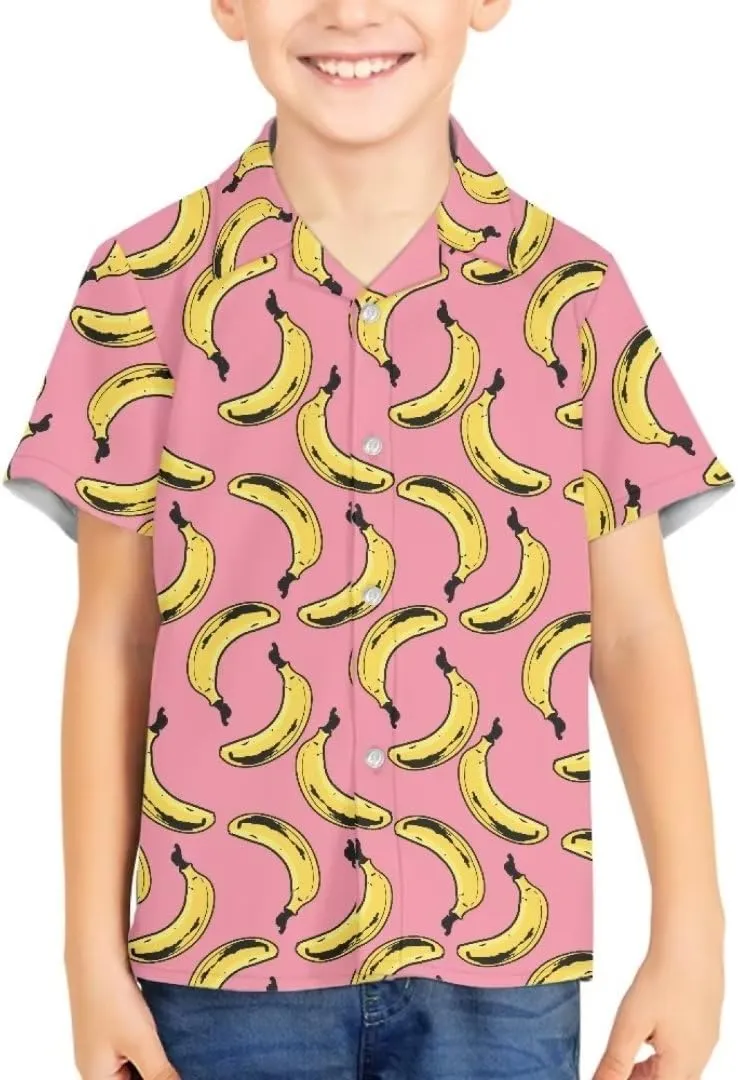 Hawapod Short Sleeves Kid Hawaiian Shirt Cartoon Button Down Lightweight Quick Dry Boy Hawaiian Shirt