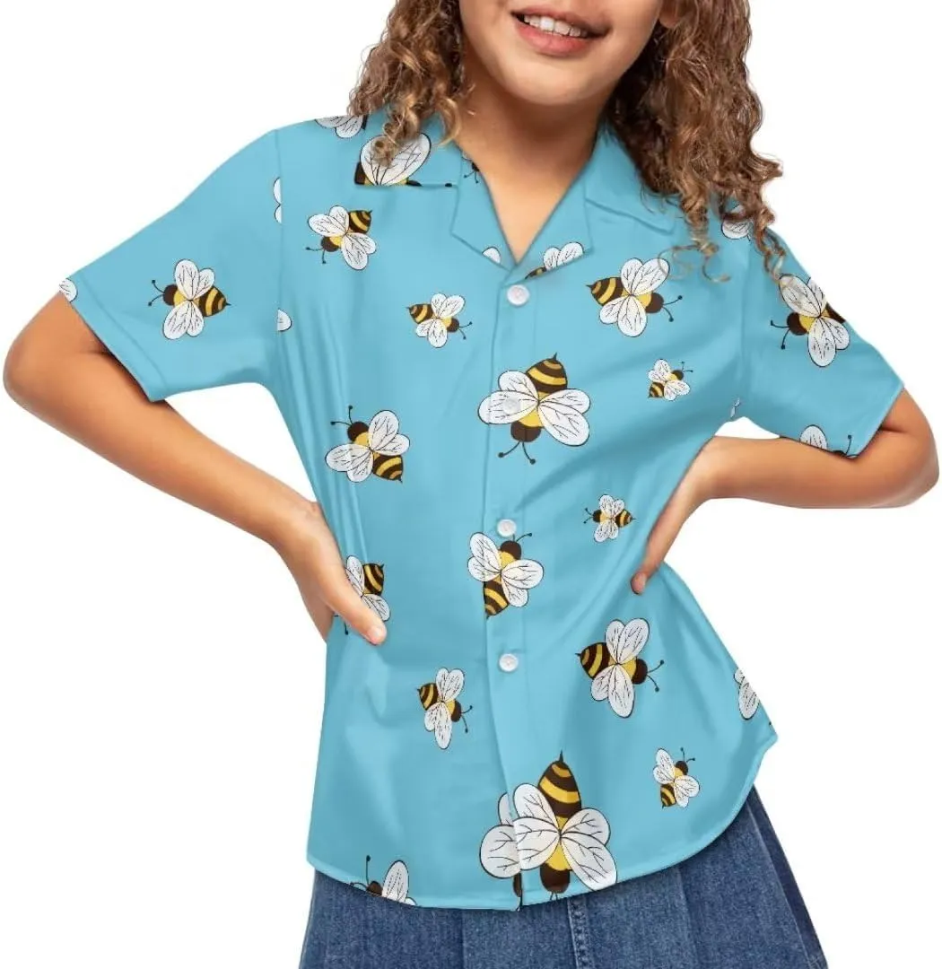 Hawapod Short Sleeves Kid Hawaiian Shirt Cartoon Button Down Lightweight Quick Dry Boy Hawaiian Shirt