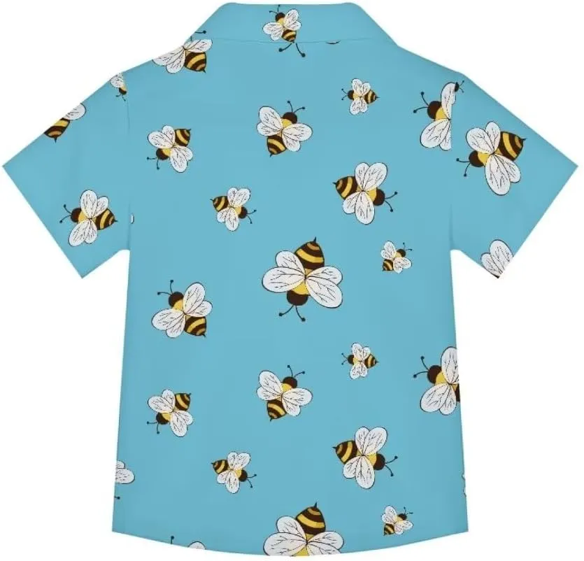 Hawapod Short Sleeves Kid Hawaiian Shirt Cartoon Button Down Lightweight Quick Dry Boy Hawaiian Shirt