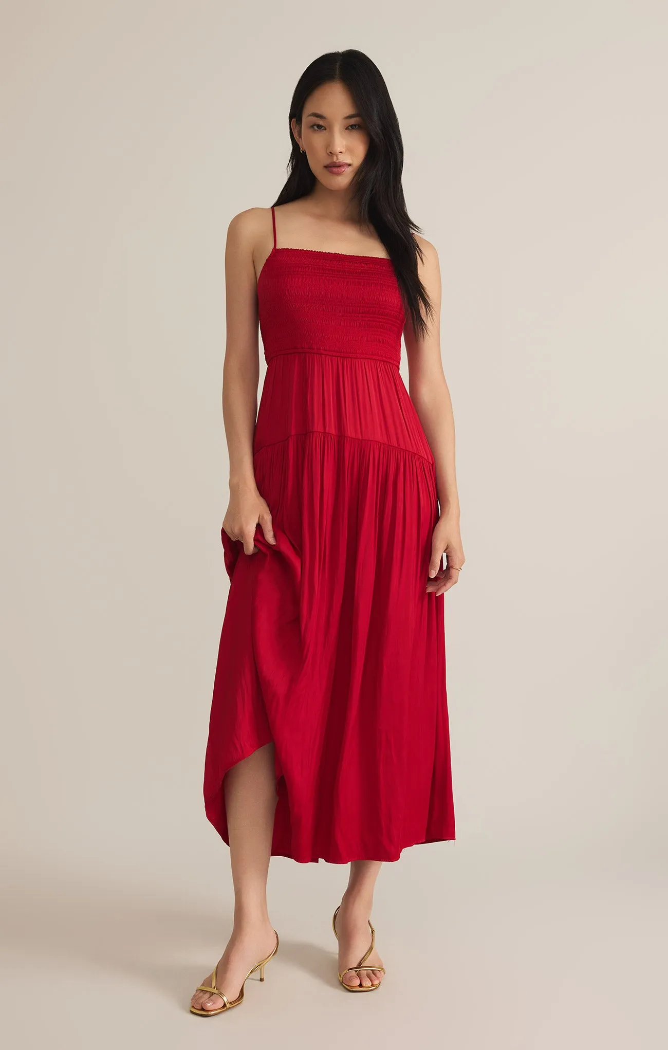 Helene Luxe Sheen Smocked Maxi Dress