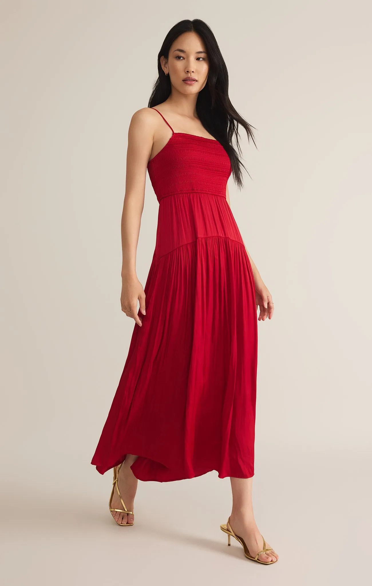 Helene Luxe Sheen Smocked Maxi Dress