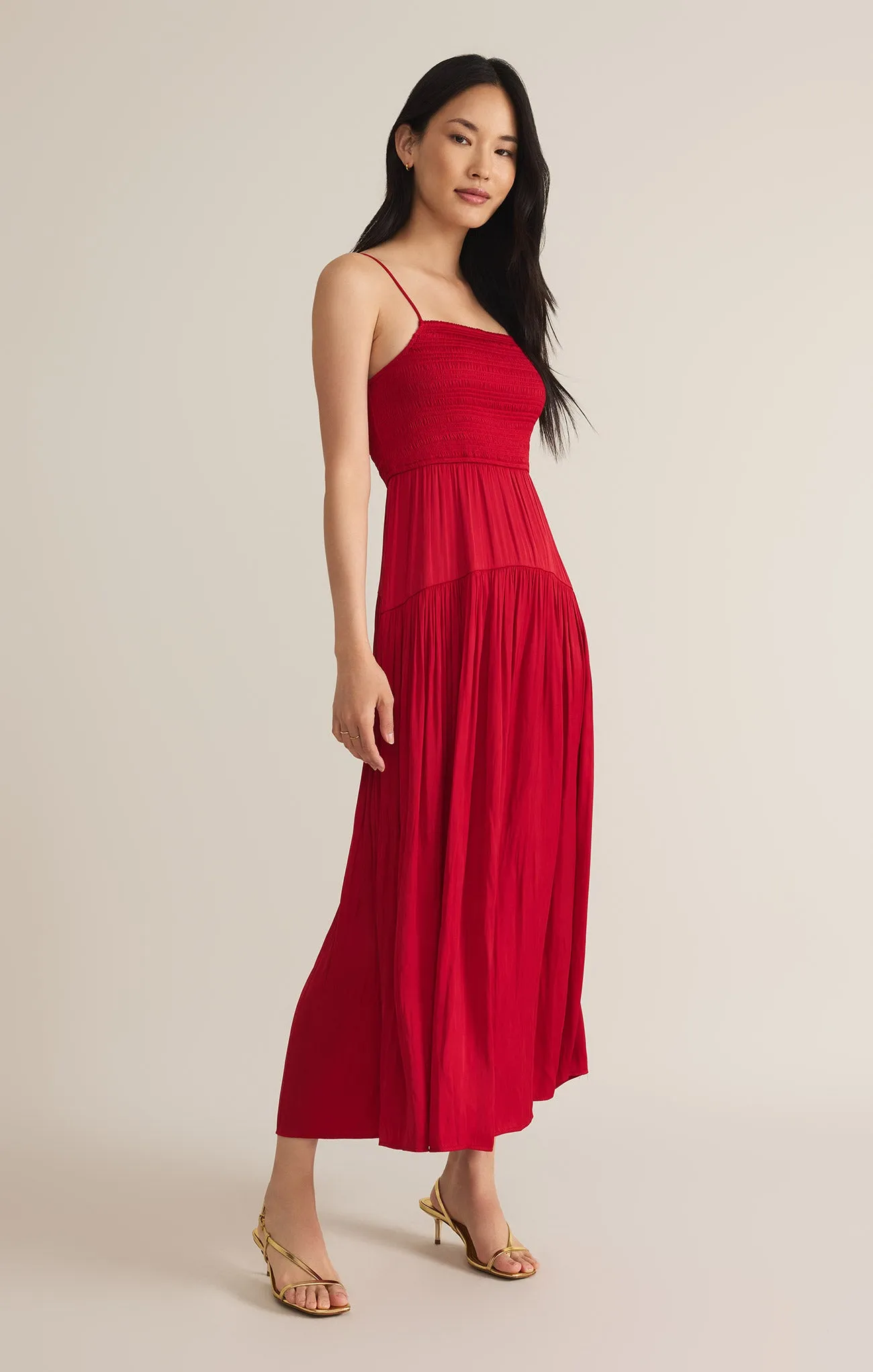 Helene Luxe Sheen Smocked Maxi Dress