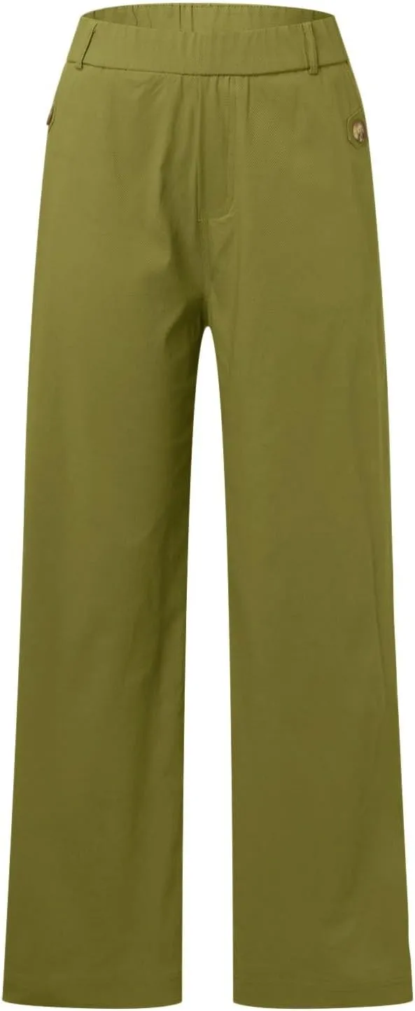 High Waisted Work Pants for Women Winter Convertible Business Sweatpants with Pockets Wide Leg Flare Leggings