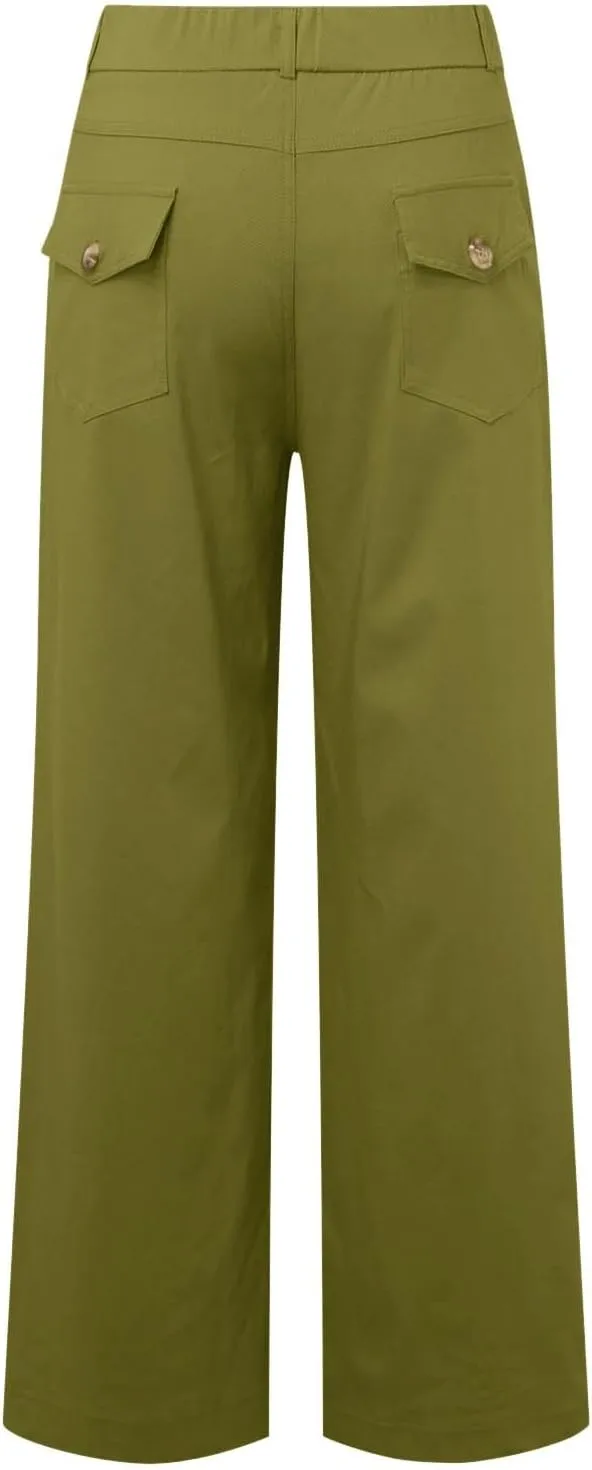 High Waisted Work Pants for Women Winter Convertible Business Sweatpants with Pockets Wide Leg Flare Leggings