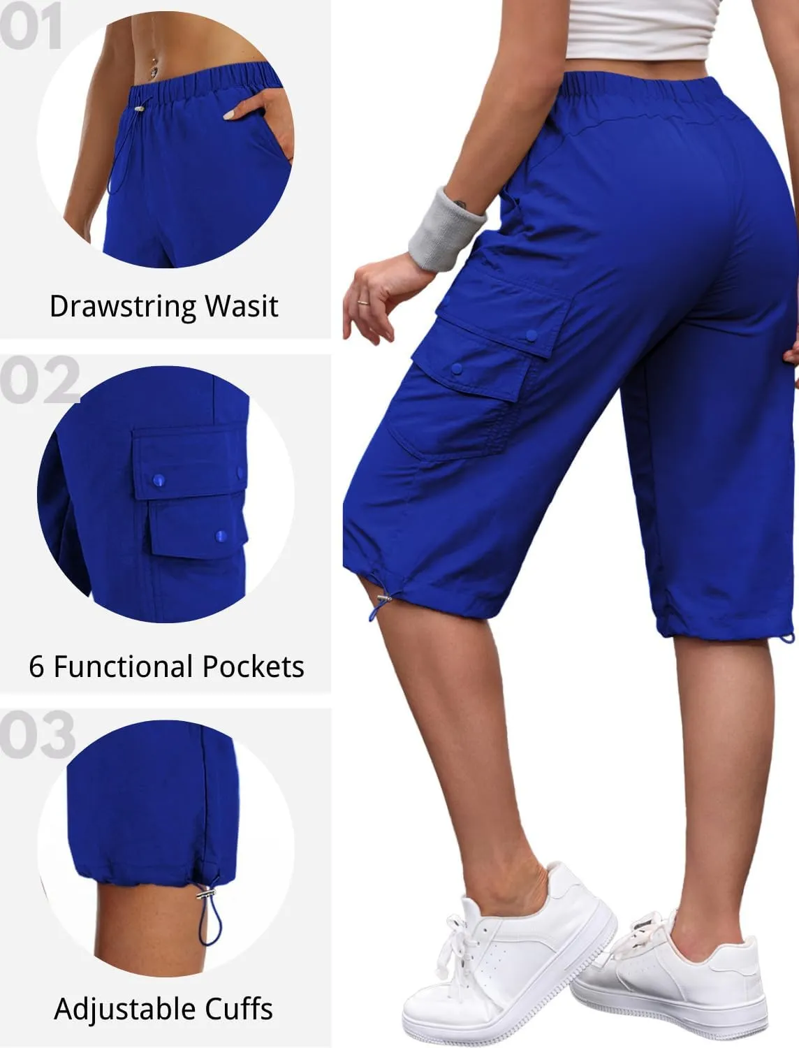 Hiking Capri Cargo Pants Women Baggy Low Rise Lightweight Summer Outdoor Casual Loose Style with 6 Pockets