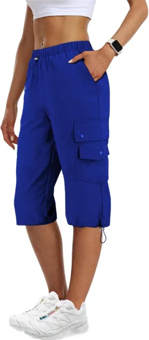 Hiking Capri Cargo Pants Women Baggy Low Rise Lightweight Summer Outdoor Casual Loose Style with 6 Pockets