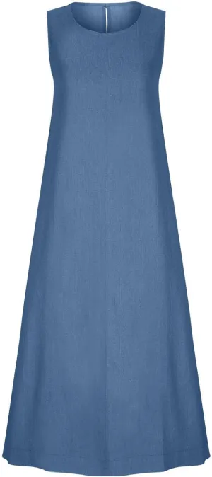 hlysgo Women's Denim Dress Summer Casual Loose Fit Sleeveless Crew Neck Sundress Trendy Plus Size Maxi Dresses with Pockets