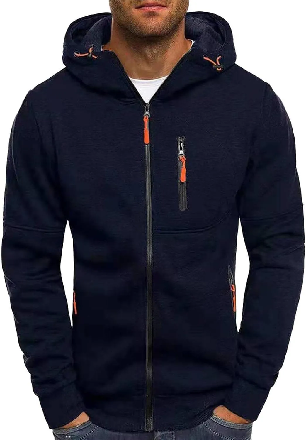 Hoodies for Men Winter Casual Loose Solid Hooded Sweater Top Sports Hooded Jacket Y2K Pullover Hoodie Full Zip Long