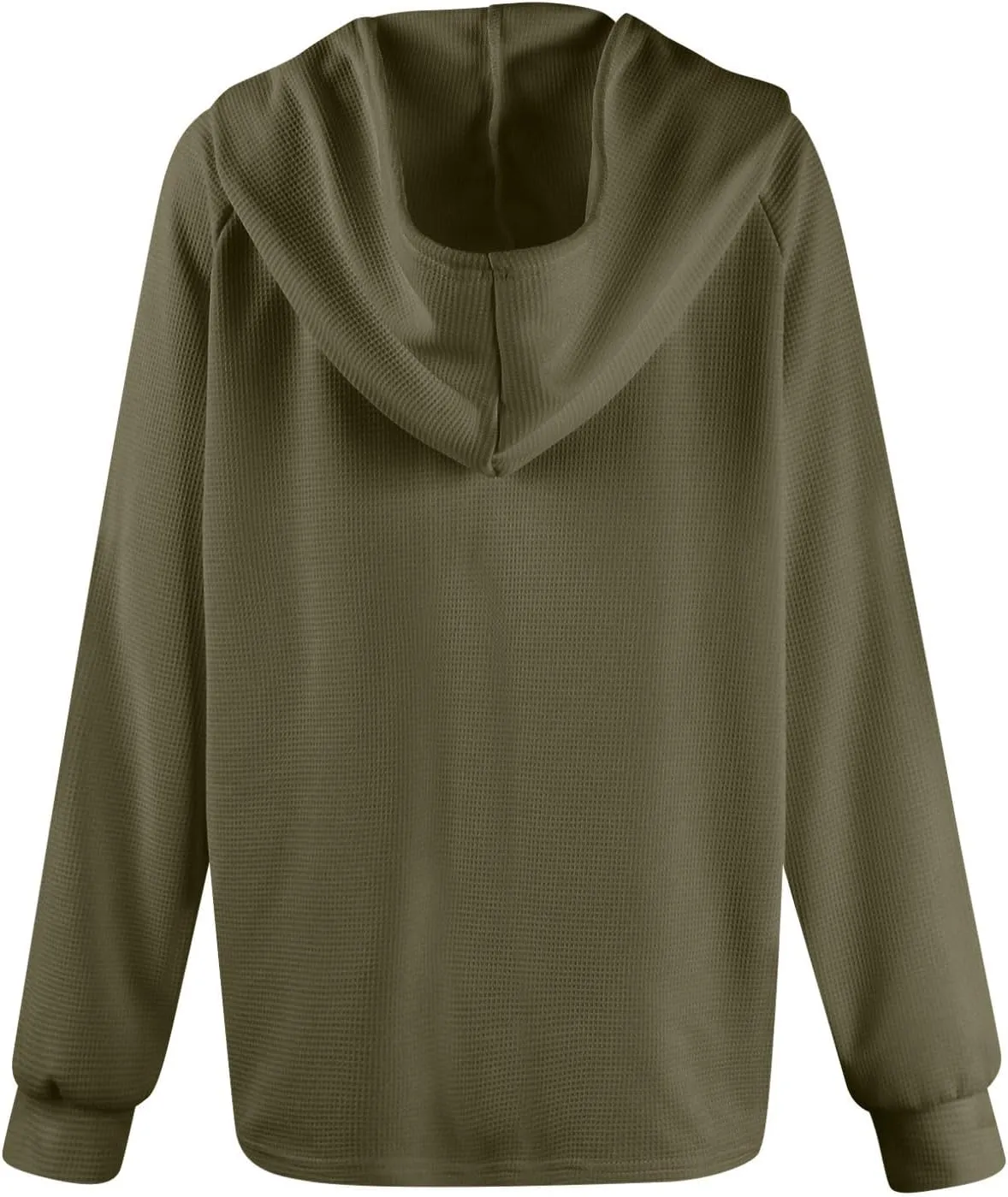 Hoodies for Women Waffle Knit Drawstring Button V Neck Hooded Sweatshirt Fall Loose Fit Long Sleeve Pullover Sweater