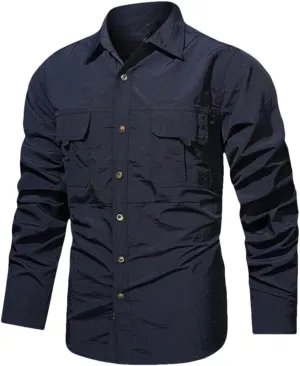 Hot Tactical Hiking Shirts Men Long Sleeve Cargo Work Shirt Summer Outdoor Quick-Dry Military Camping Hunting Fishing Work Shirt Long-Black Asian-XL