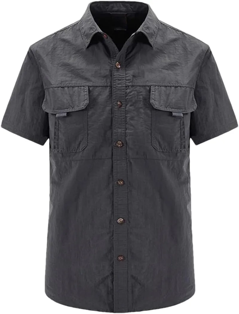 Hot Tactical Hiking Shirts Men Long Sleeve Cargo Work Shirt Summer Outdoor Quick-Dry Military Camping Hunting Fishing Work Shirt Short-gray9 Asian-4XL