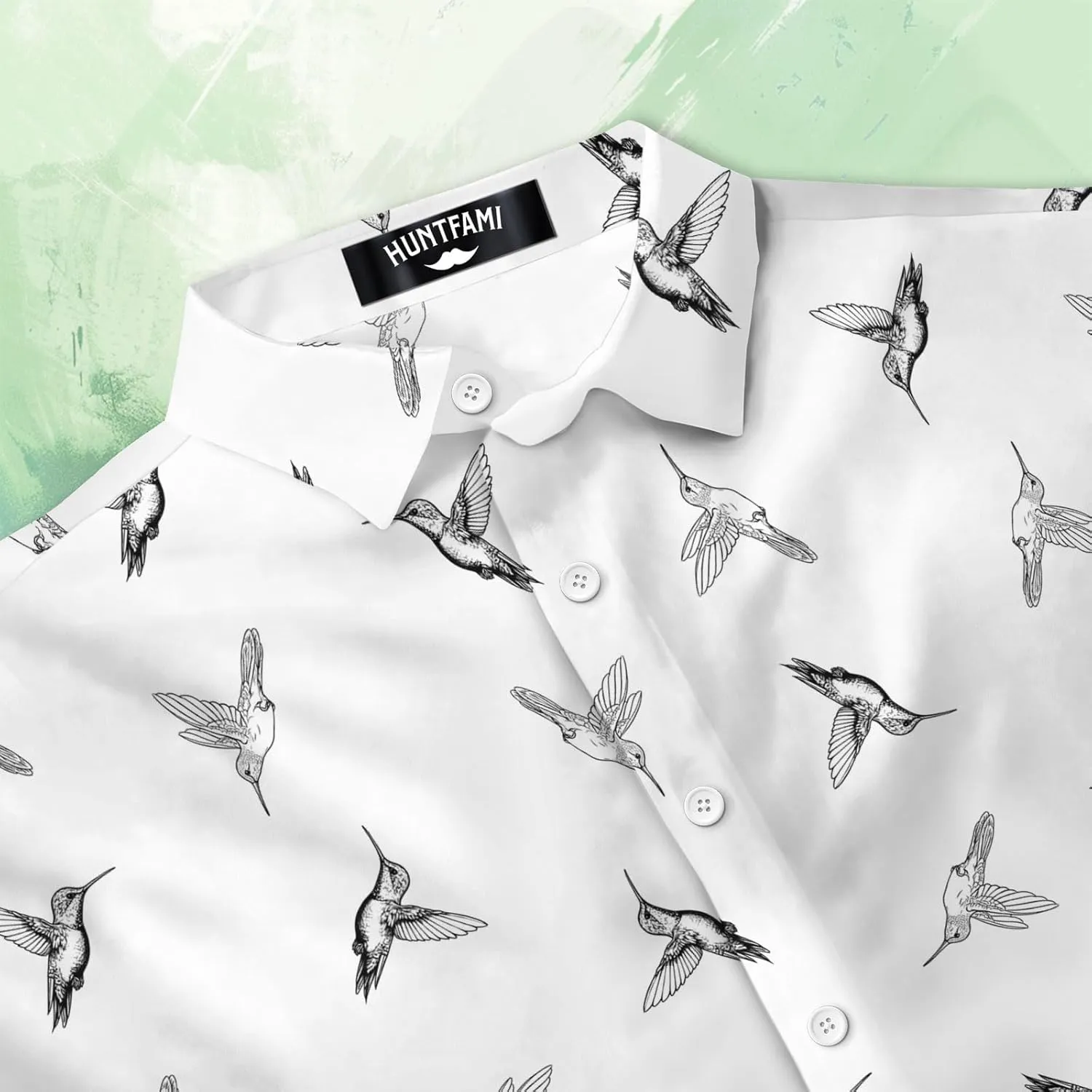 HUNTFAMI Men's Hawaiian Beach Shirt with Flamingo Shirt Men Print - Short Sleeve Linen Button Down