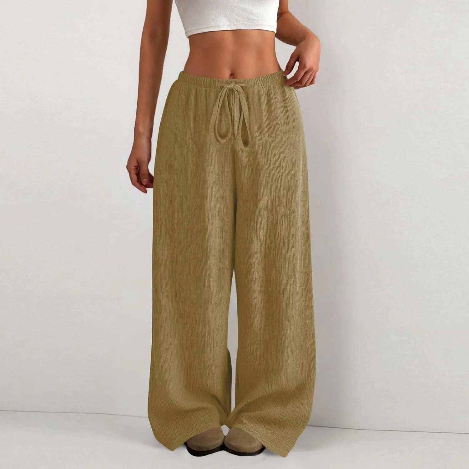 Hvyesh Casual Palazzo Pants for Women Baggy Wide Leg Summer Long Womens Trousers High Waisted Drawstring