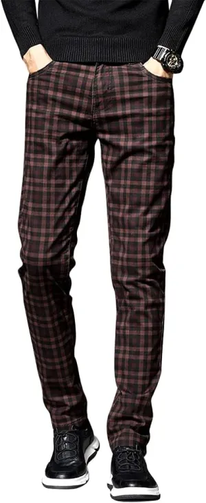 IDEALSANXUN Mens Plaid Dress Pants Chino Stright Leg Slim Fit Skinny Pants