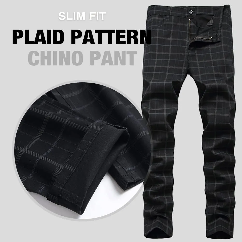 IDEALSANXUN Plaid Pants for Men Dress Chino Stright Leg Casual Skinny Pants