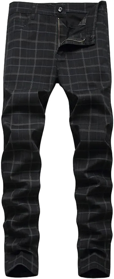 IDEALSANXUN Plaid Pants for Men Dress Chino Stright Leg Casual Skinny Pants