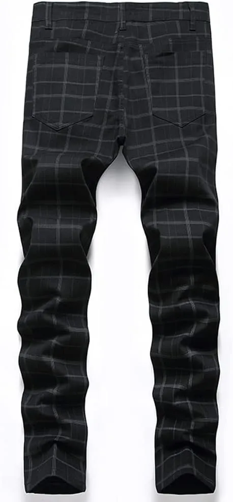 IDEALSANXUN Plaid Pants for Men Dress Chino Stright Leg Casual Skinny Pants