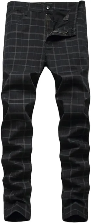 IDEALSANXUN Plaid Pants for Men Dress Chino Stright Leg Casual Skinny Pants