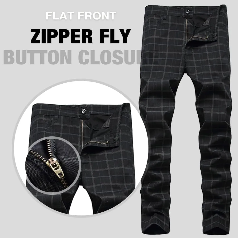 IDEALSANXUN Plaid Pants for Men Dress Chino Stright Leg Casual Skinny Pants