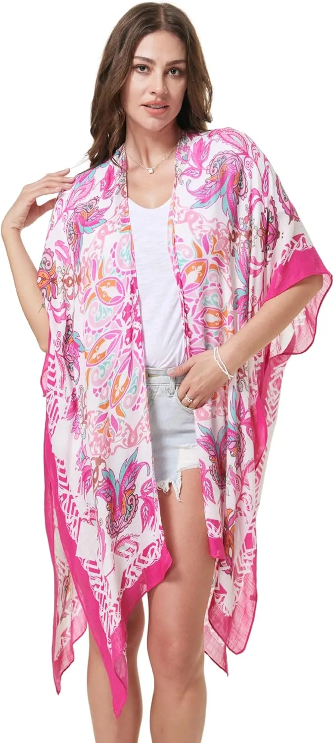 Isurrender Kimonos for Women Lightweight Swimsuit Coverup Boho Floral Beach Cover Ups for Swimwear Casual Summer Cardigan
