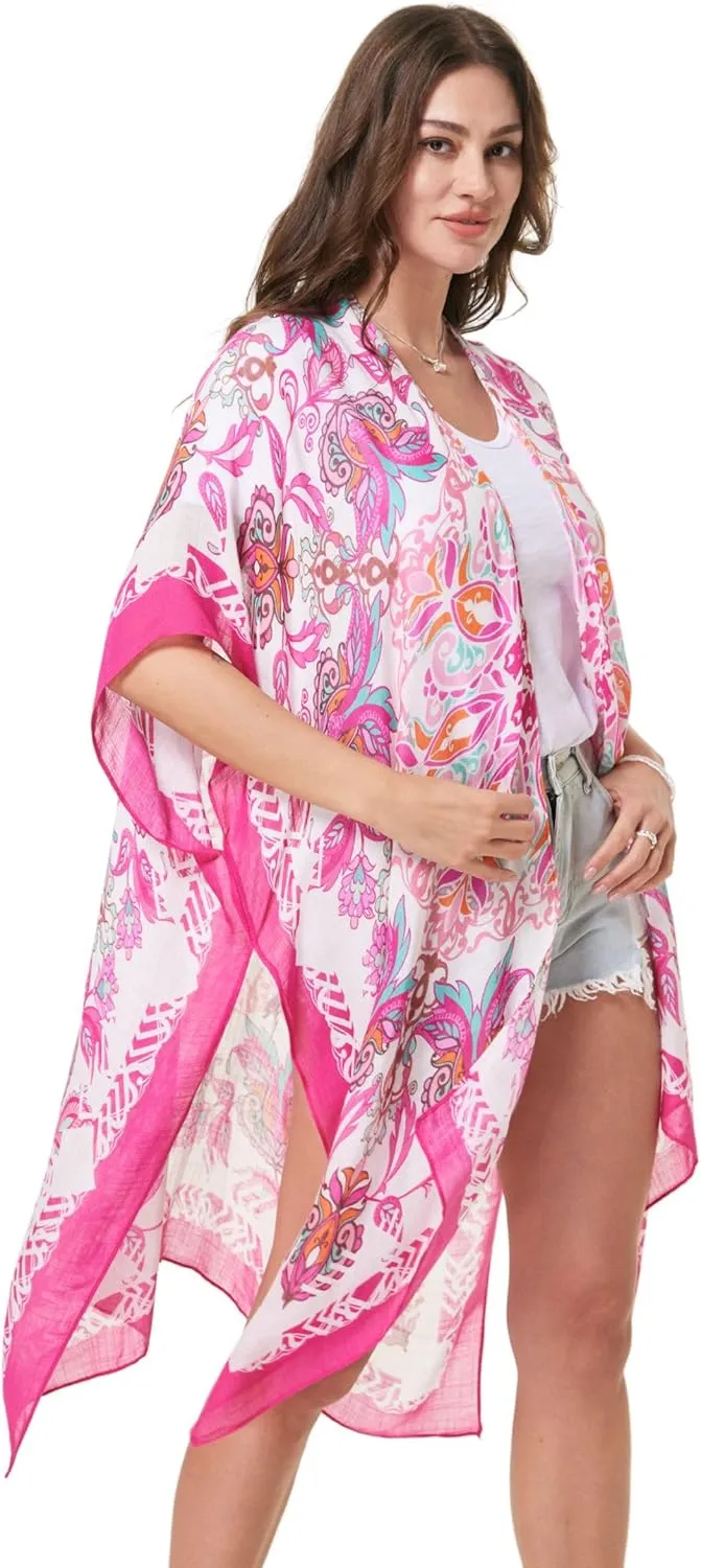 Isurrender Kimonos for Women Lightweight Swimsuit Coverup Boho Floral Beach Cover Ups for Swimwear Casual Summer Cardigan