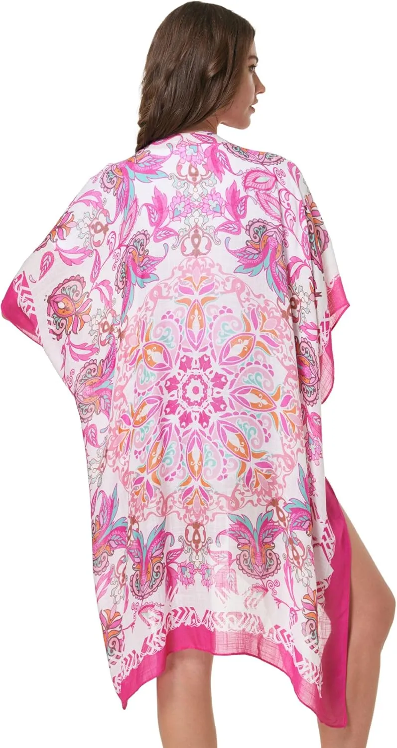 Isurrender Kimonos for Women Lightweight Swimsuit Coverup Boho Floral Beach Cover Ups for Swimwear Casual Summer Cardigan