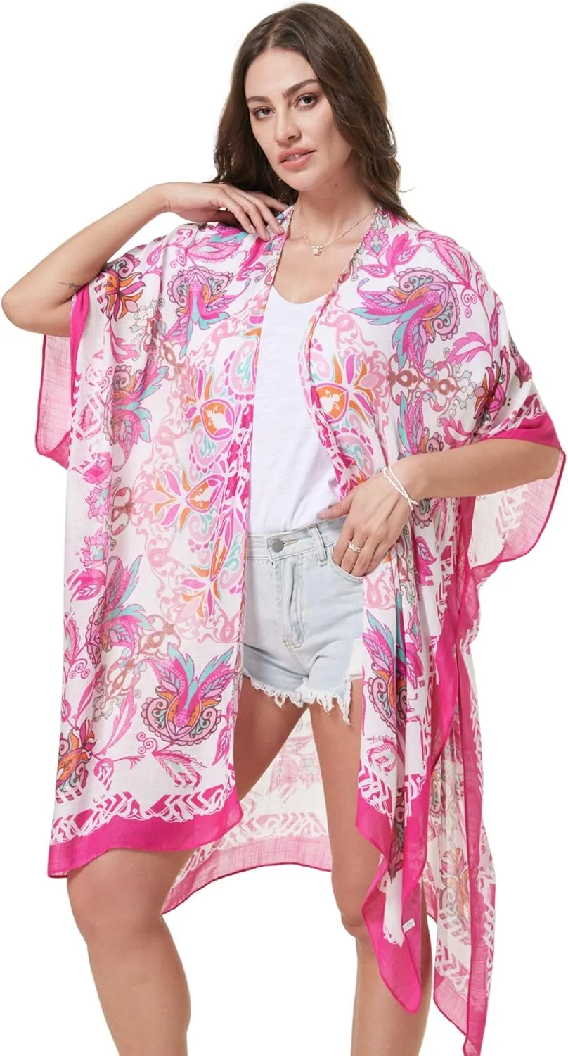 Isurrender Kimonos for Women Lightweight Swimsuit Coverup Boho Floral Beach Cover Ups for Swimwear Casual Summer Cardigan