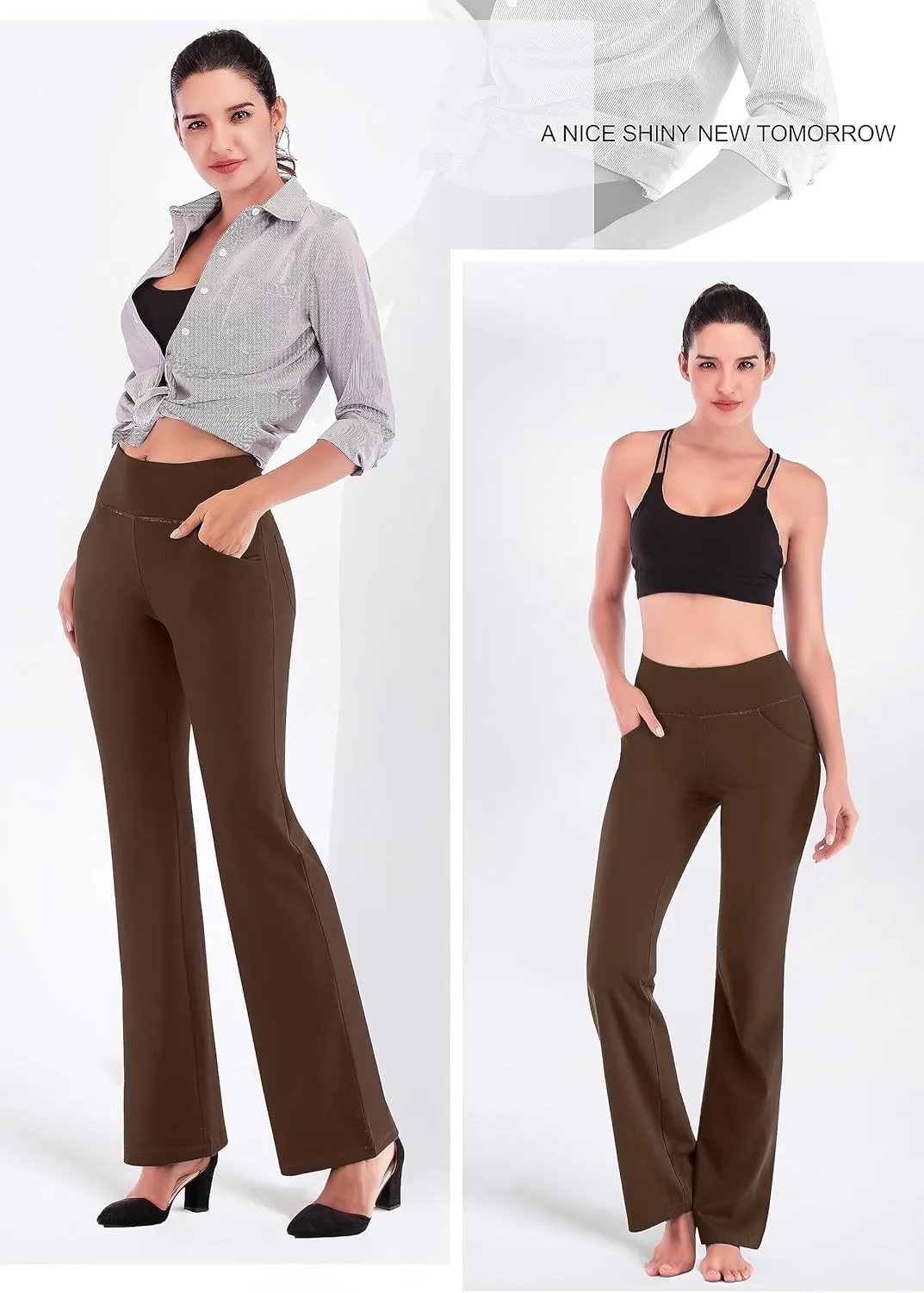 IUGA Bootcut Yoga Pants with Pockets for Women Wide Leg Pants High Waist Workout Pants Tummy Control Work Pants 4 Pockets