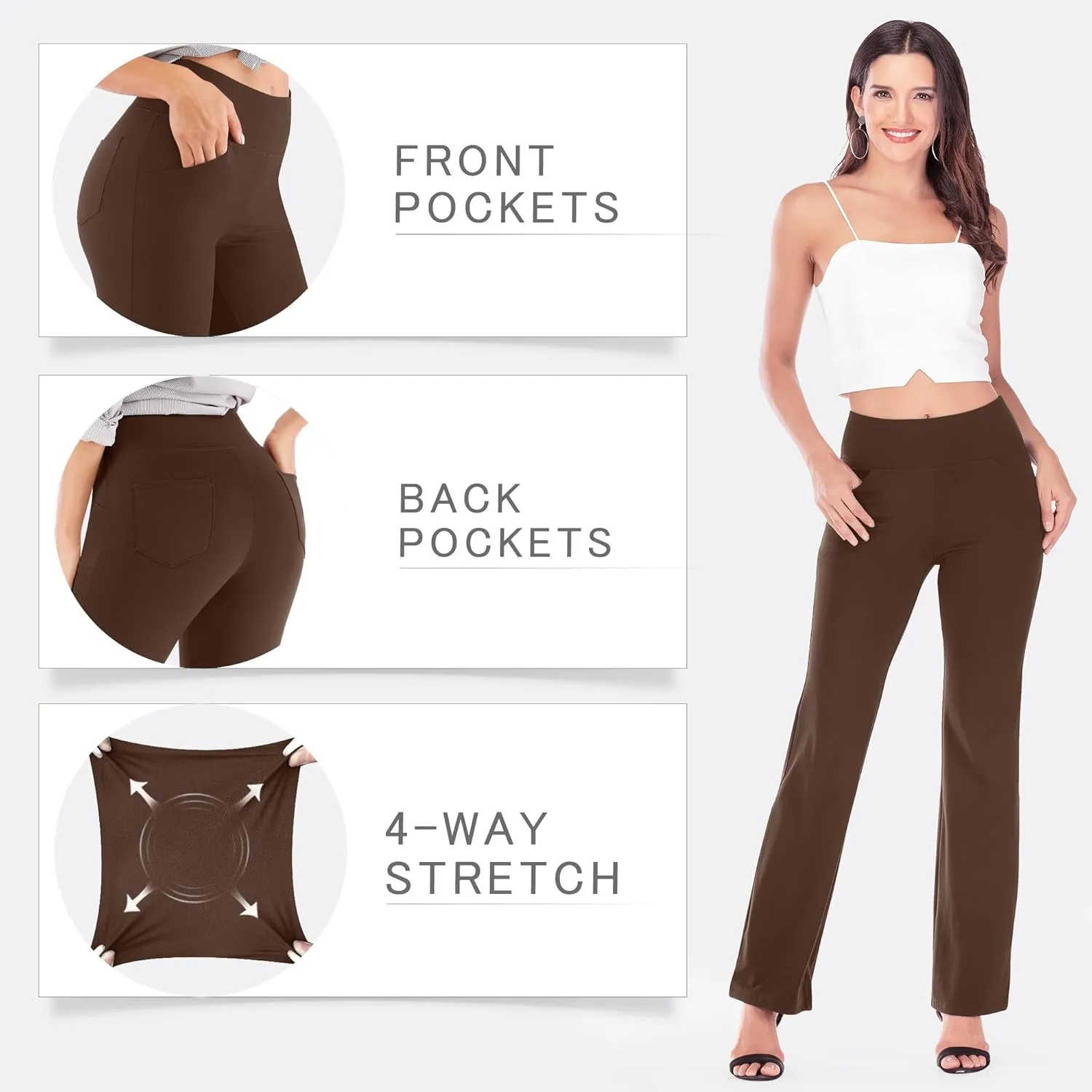 IUGA Bootcut Yoga Pants with Pockets for Women Wide Leg Pants High Waist Workout Pants Tummy Control Work Pants 4 Pockets