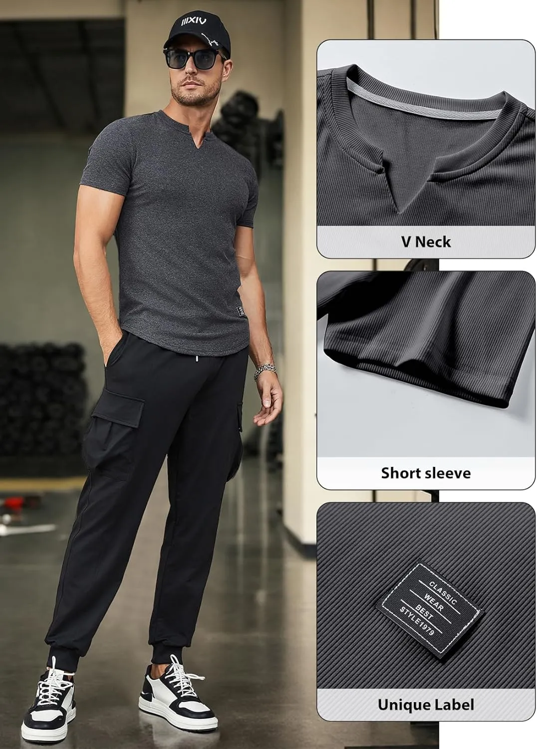 JMIERR Mens Muscle Slim T Shirt V-Neck Longline Henley Shirt Gym Workout Athletic Tee Shirts