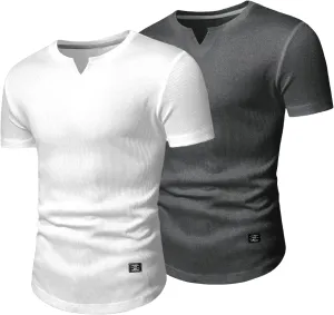 JMIERR Mens Muscle Slim T Shirt V-Neck Longline Henley Shirt Gym Workout Athletic Tee Shirts