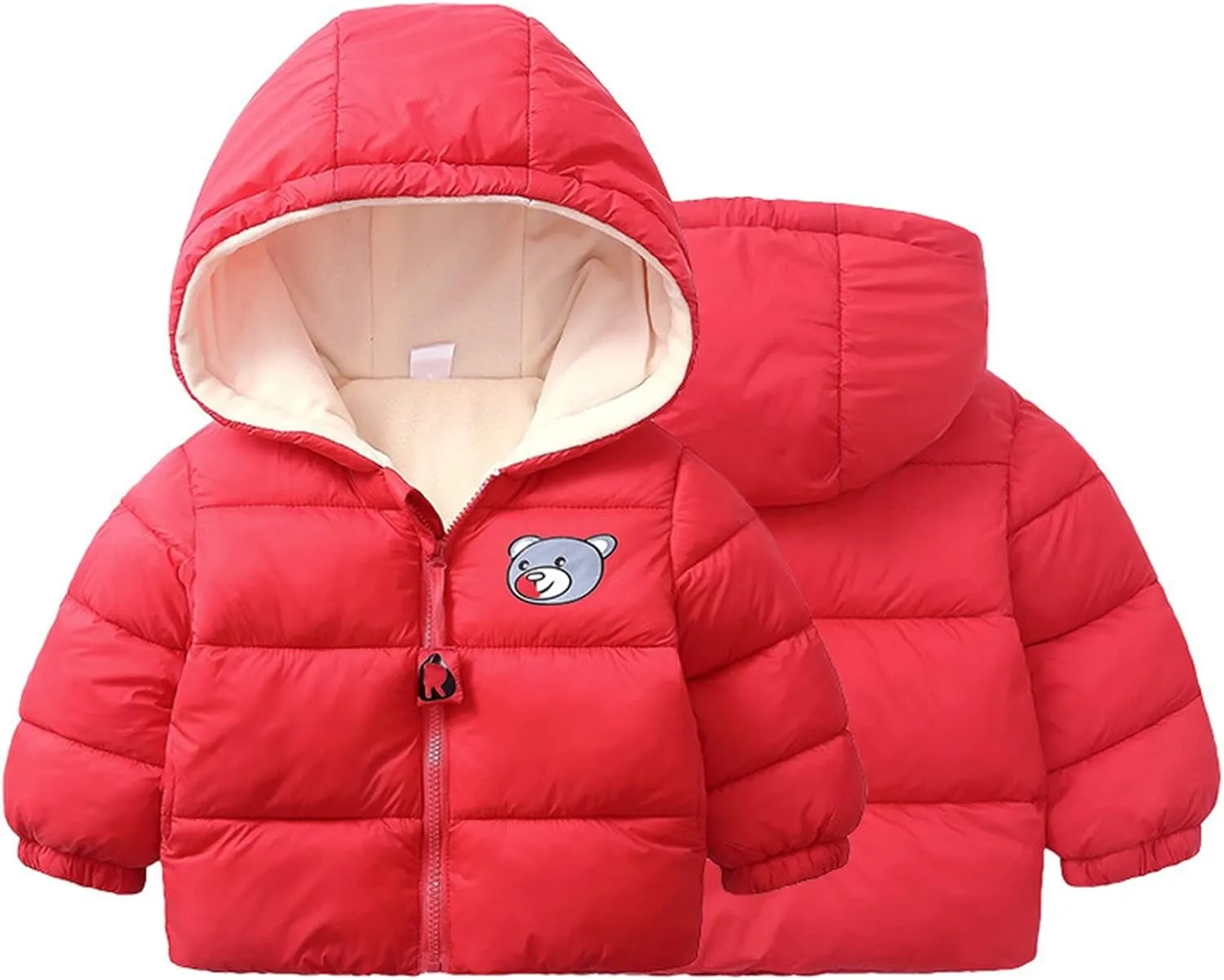 Kids Toddler Baby Girls Boys Winter Warm Thick Cotton Long Sleeve Bear Hooded Padded Fall Coat for (Red, 18-24 Months)