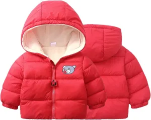 Kids Toddler Baby Girls Boys Winter Warm Thick Cotton Long Sleeve Bear Hooded Padded Fall Coat for (Red, 18-24 Months)