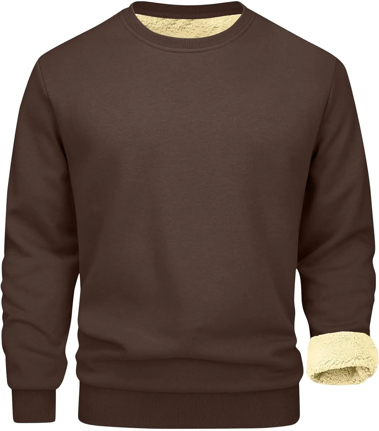 KUIOLYPOER Men's Crewneck Sweatshirt Casual Long Sleeve Solid Fleece Sweatshirt Fall and Winter Warm Sherpa Lined Pullover