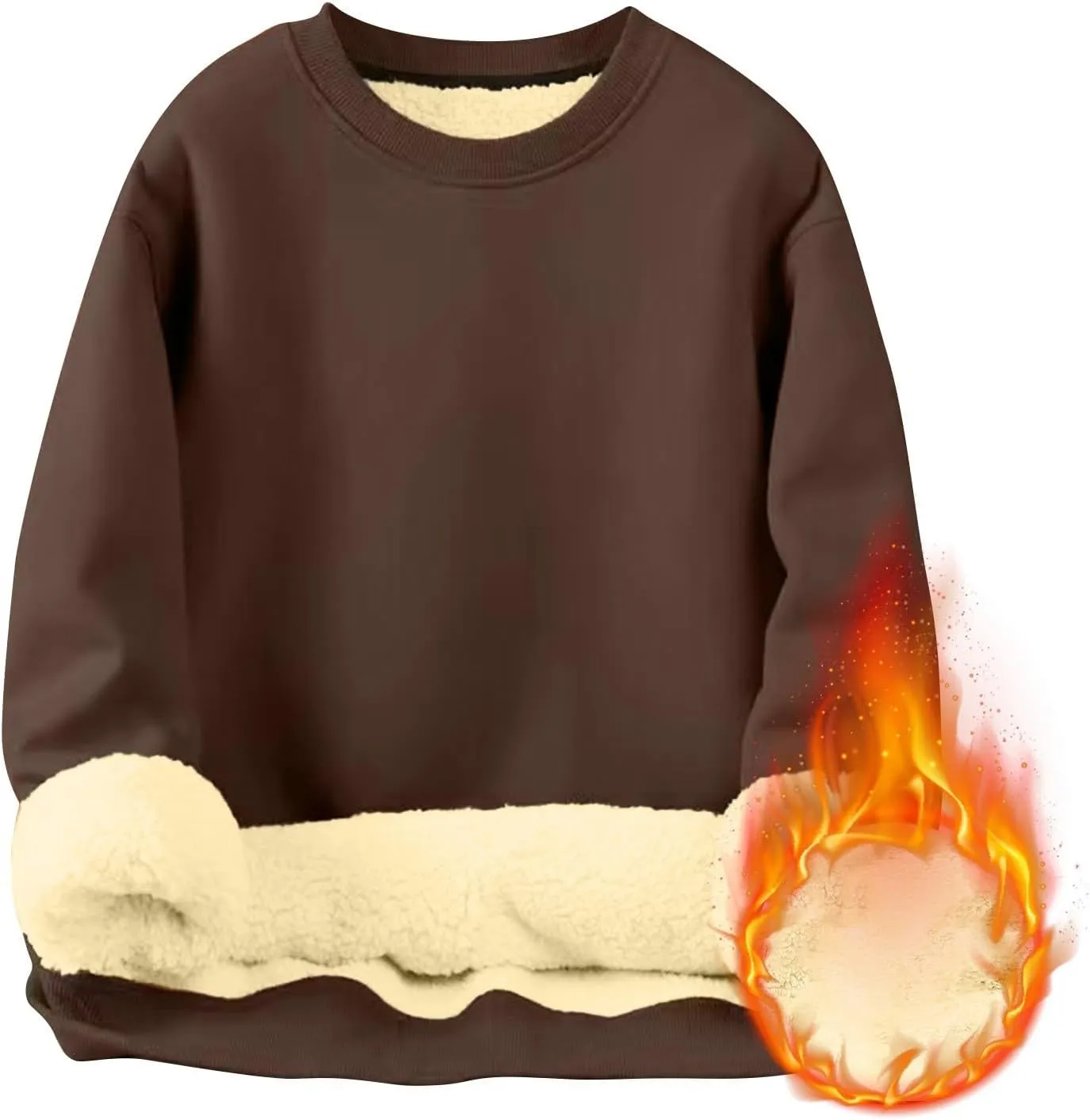 KUIOLYPOER Men's Crewneck Sweatshirt Casual Long Sleeve Solid Fleece Sweatshirt Fall and Winter Warm Sherpa Lined Pullover