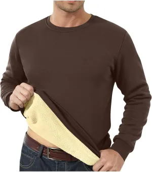 KUIOLYPOER Men's Crewneck Sweatshirt Casual Long Sleeve Solid Fleece Sweatshirt Fall and Winter Warm Sherpa Lined Pullover
