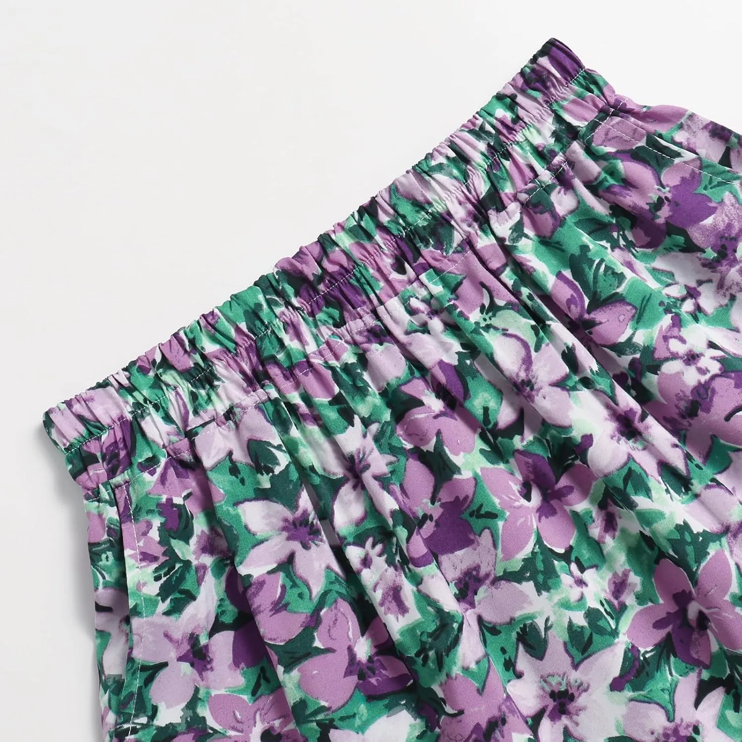 Ladies Elastic Waist High Waist Skirt Spring Summer and Autumn Pocket Casual Pleated Skirt
