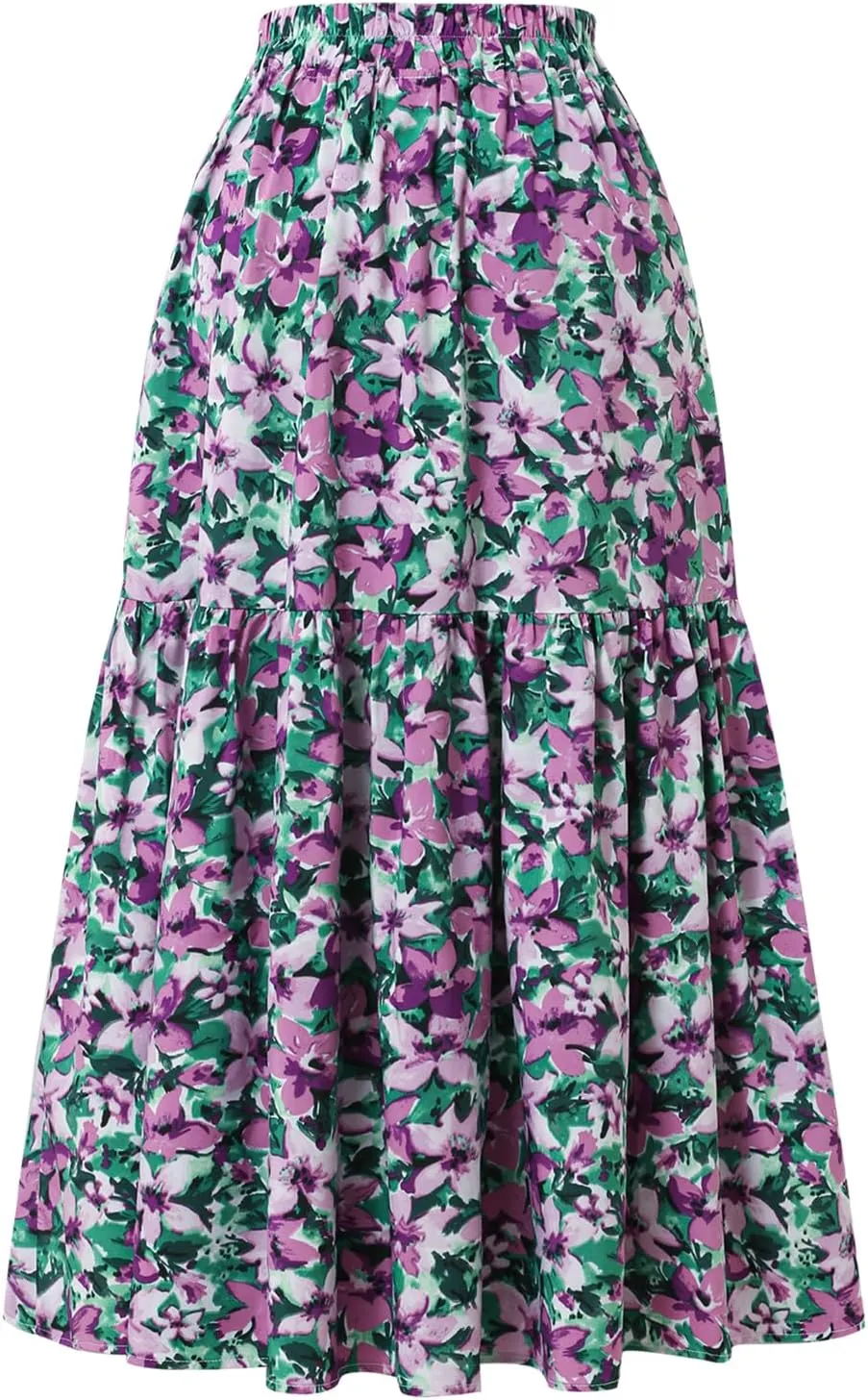 Ladies Elastic Waist High Waist Skirt Spring Summer and Autumn Pocket Casual Pleated Skirt