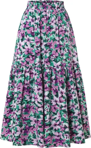 Ladies Elastic Waist High Waist Skirt Spring Summer and Autumn Pocket Casual Pleated Skirt
